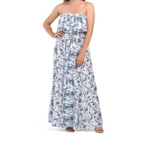 | kaylin blue floral strapless maxi dress • small |